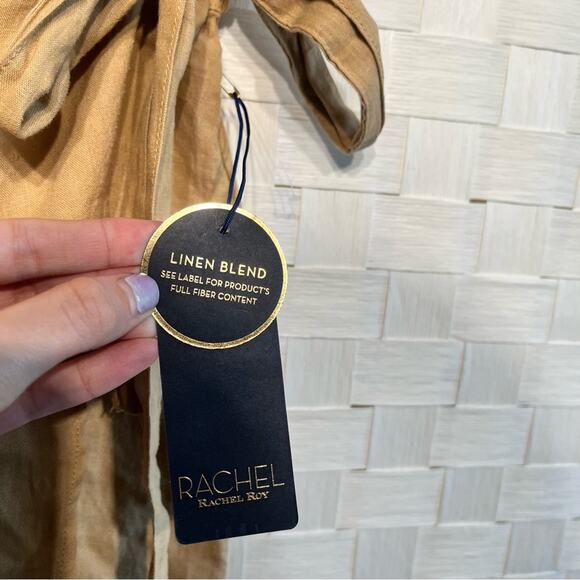 Rachel Rachel Roy Linen Blend Faux Wrap Skirt Size XL Cargo Pocket Tan Beach - Picture 5 of 10